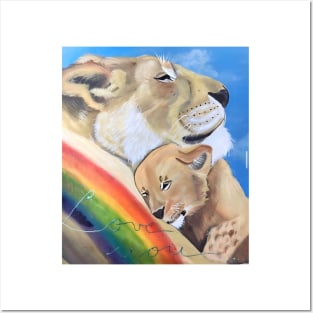 Love between mother and baby lion Posters and Art